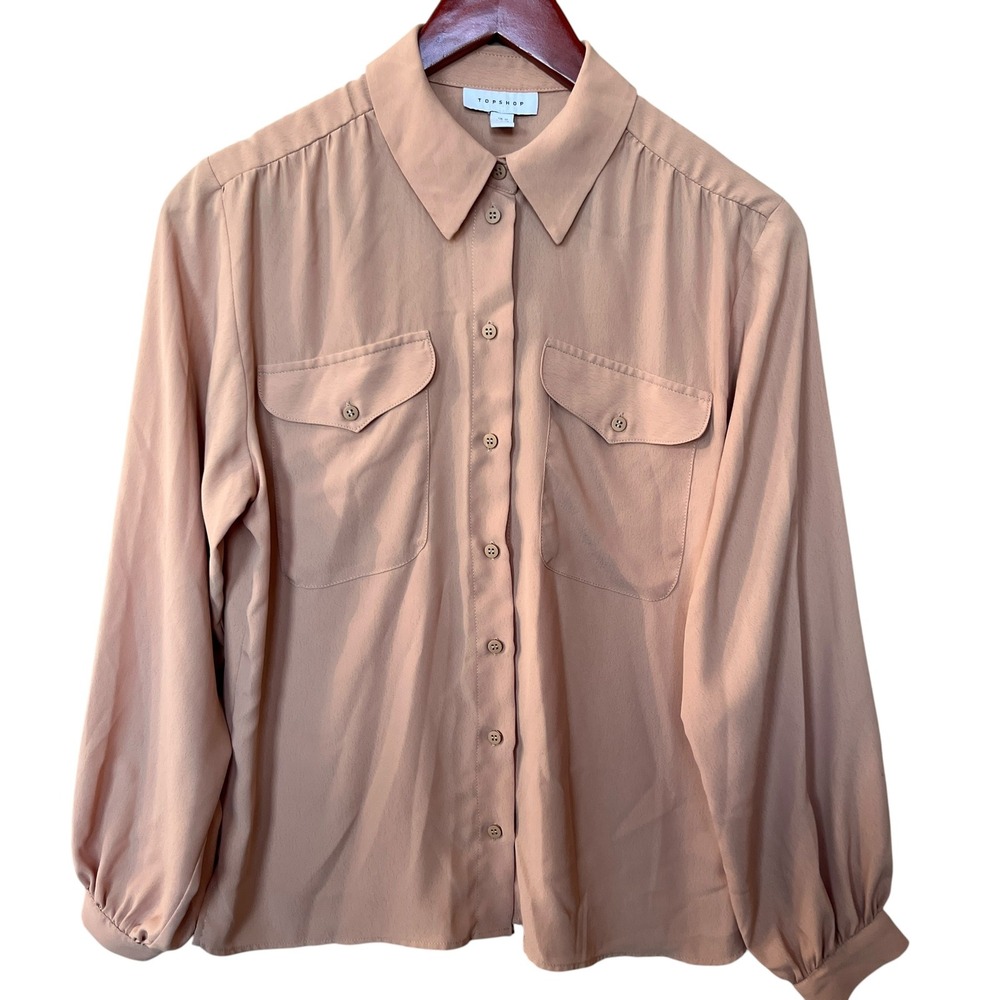 Topshop Womens Nude Blush Button Down Utility Blouse Shirt Size US 6 13K11QNUD